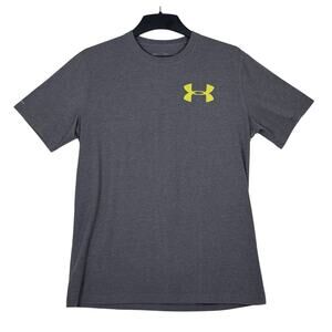 Under Armour Large T-Shirt Gray with Fish Graphic Yellow Logo Short Sleeve